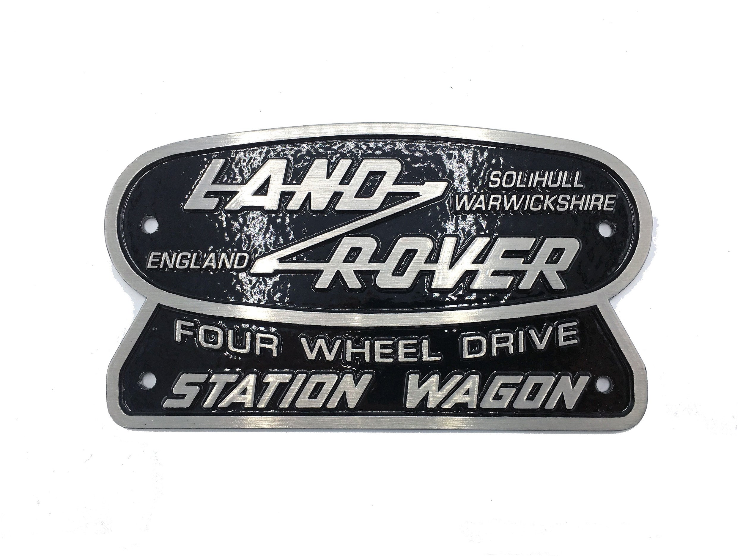 "Land Rover Four Wheel Drive Station Wagon" Oval Badge (Cast Aluminum)