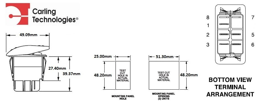 Carling Contura II REAR-WASH-WIPE Switch / lighted white lens - 12V 20amp