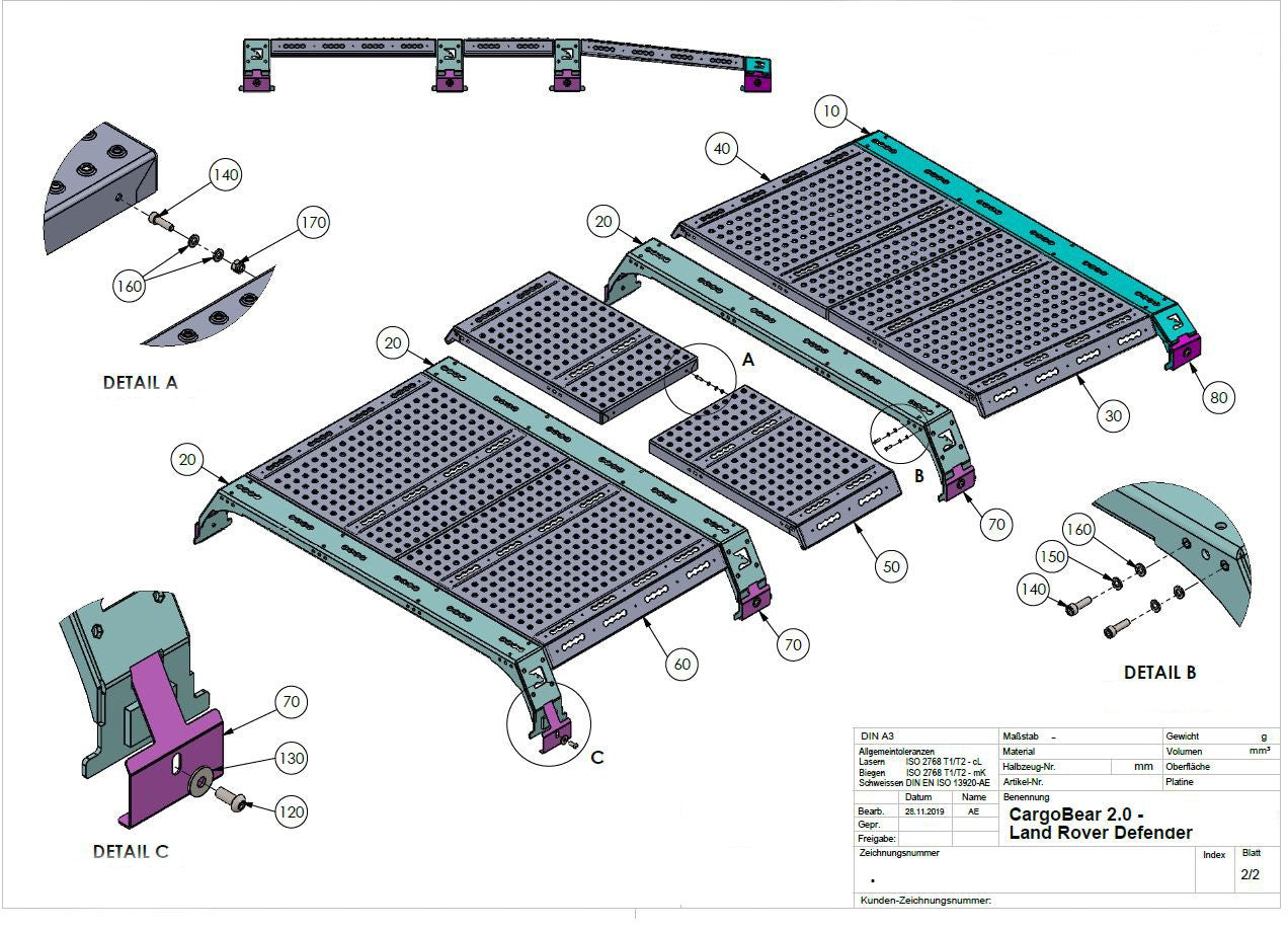CargoBear 2.0 Modular Roof Rack System - for Land Rover Defender 90/110/130