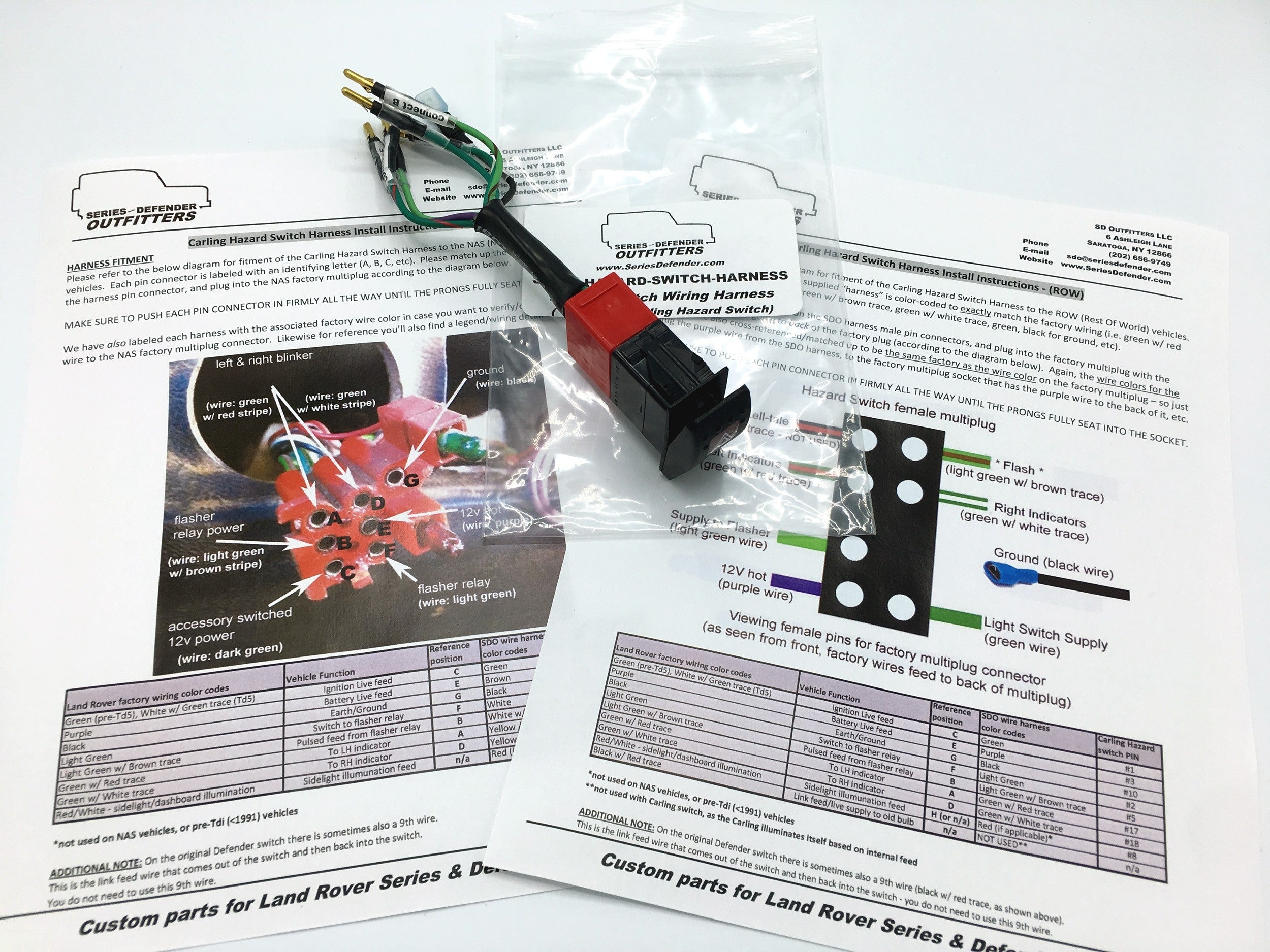 Defender Hazard Switch Wiring Harness (*includes* Carling Hazard Switch & Multiplug) - for Land Rover 90/110/130