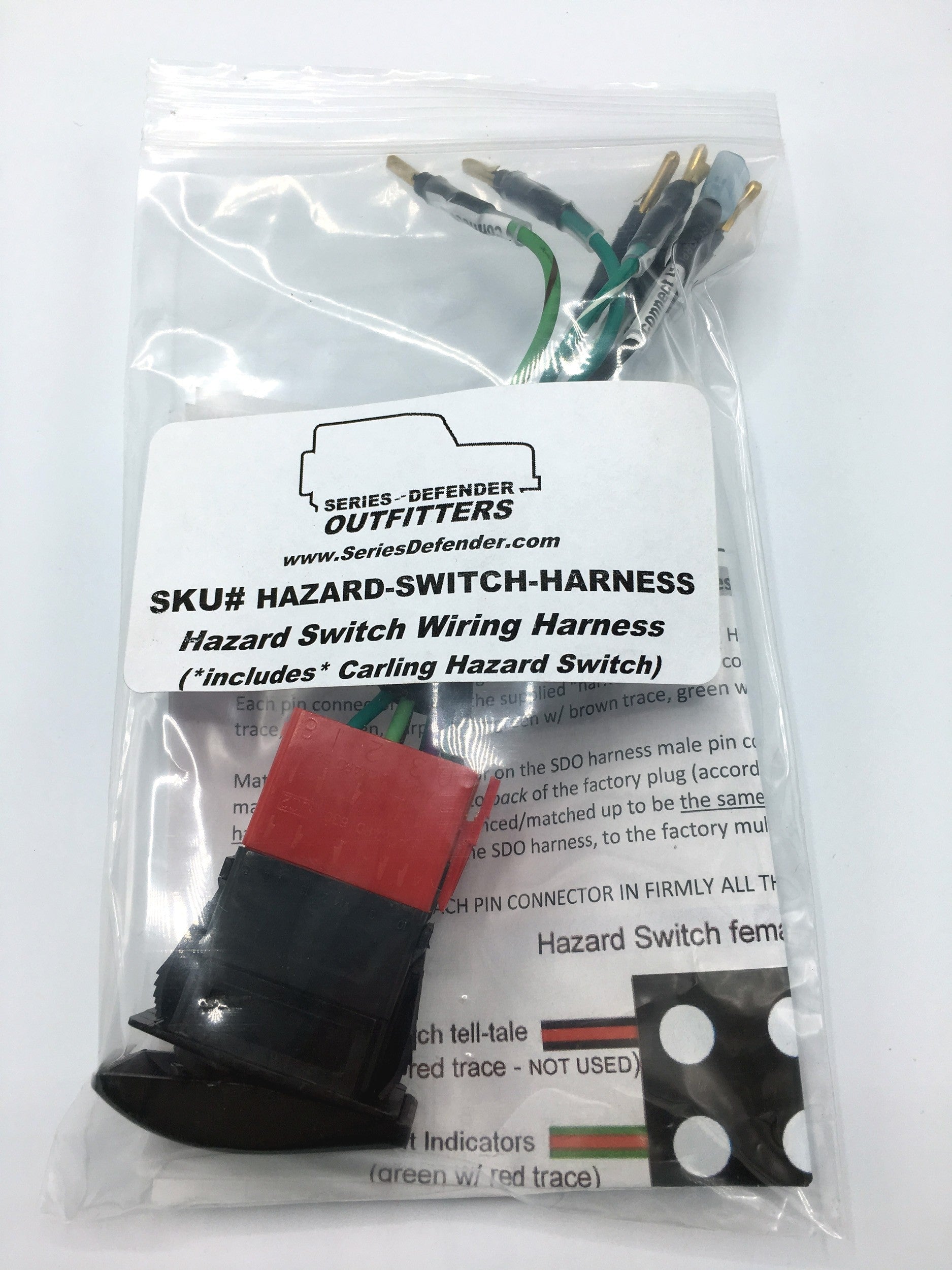 Defender Hazard Switch Wiring Harness (*includes* Carling Hazard Switch & Multiplug) - for Land Rover 90/110/130