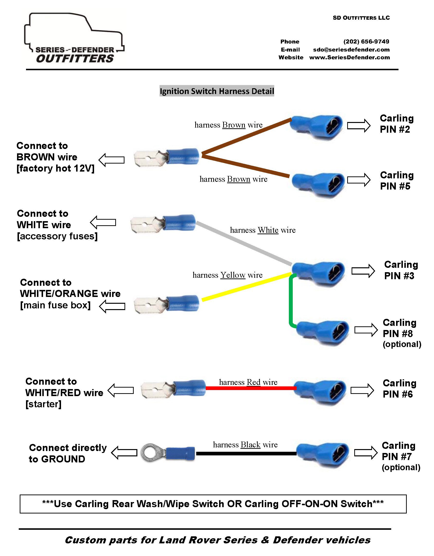 Defender Ignition Switch Wiring Harness (bypass) (*includes* Carling Switch & Multiplug) - for Land Rover 90/110/130