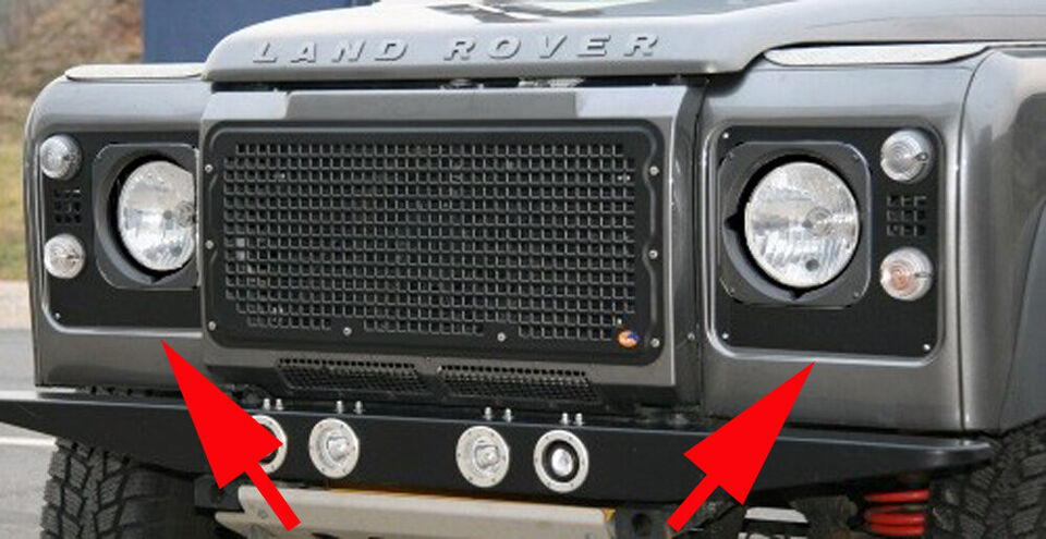 Heritage Headlight Surrounds - Land Rover Defender with inlet squares (stamped aluminum, set of 2)
