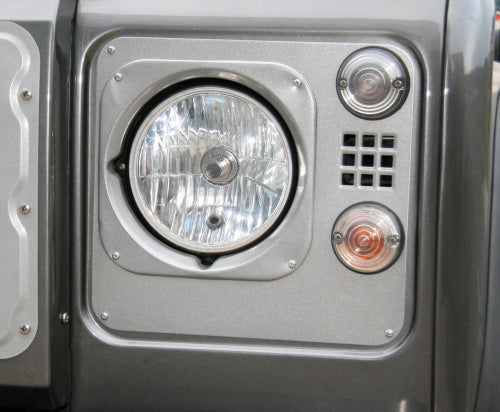 Heritage Headlight Surrounds - Land Rover Defender with inlet squares (stamped aluminum, set of 2)