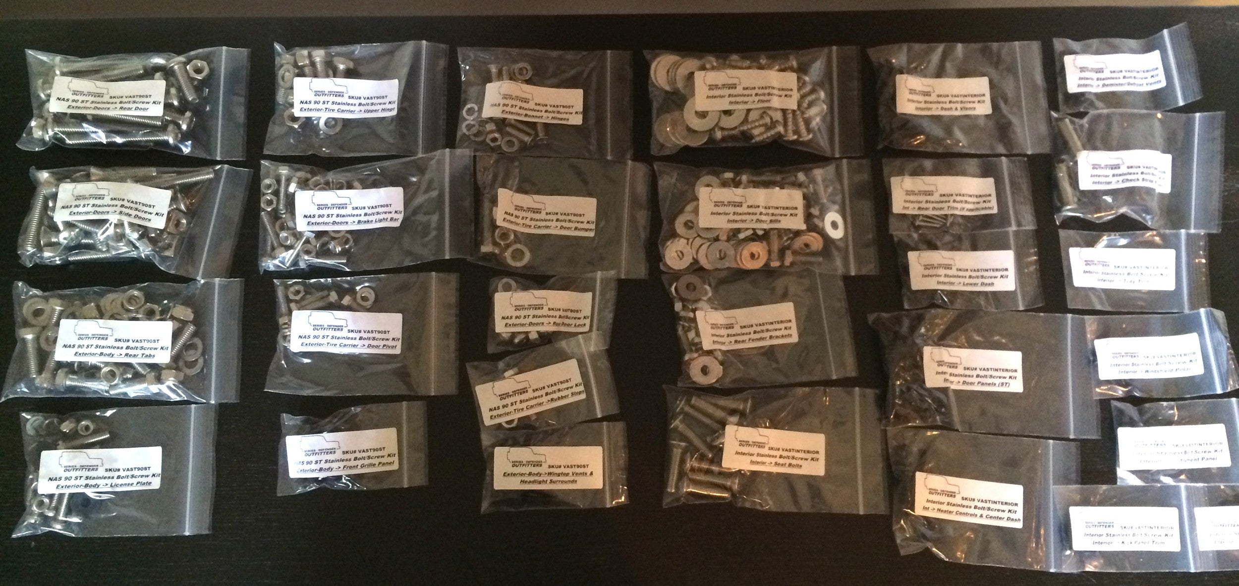 Defender 90 Soft Top (NAS) Stainless Hardware Kit (Exterior & Interior)