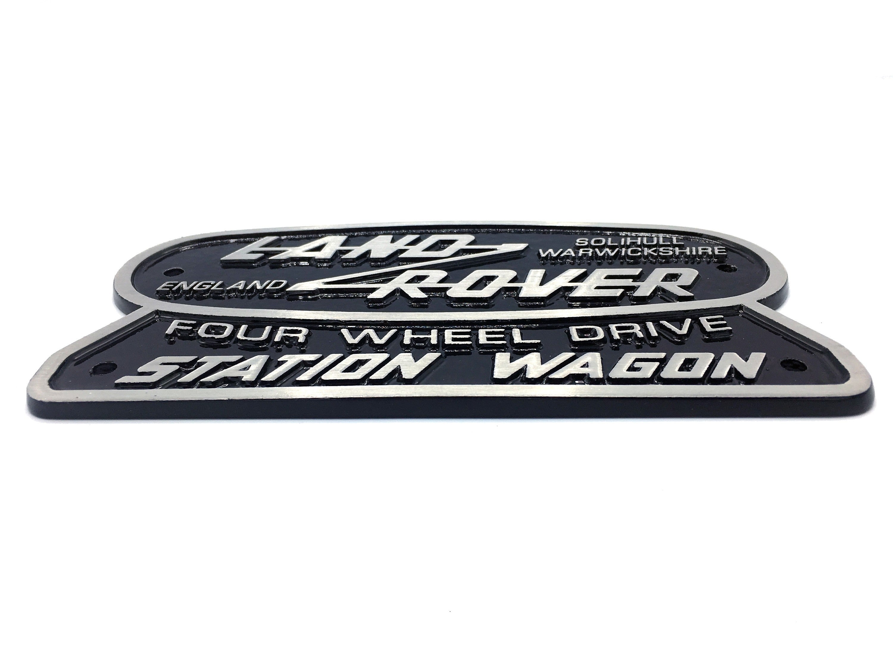 "Land Rover Four Wheel Drive Station Wagon" Oval Badge (Cast Aluminum)