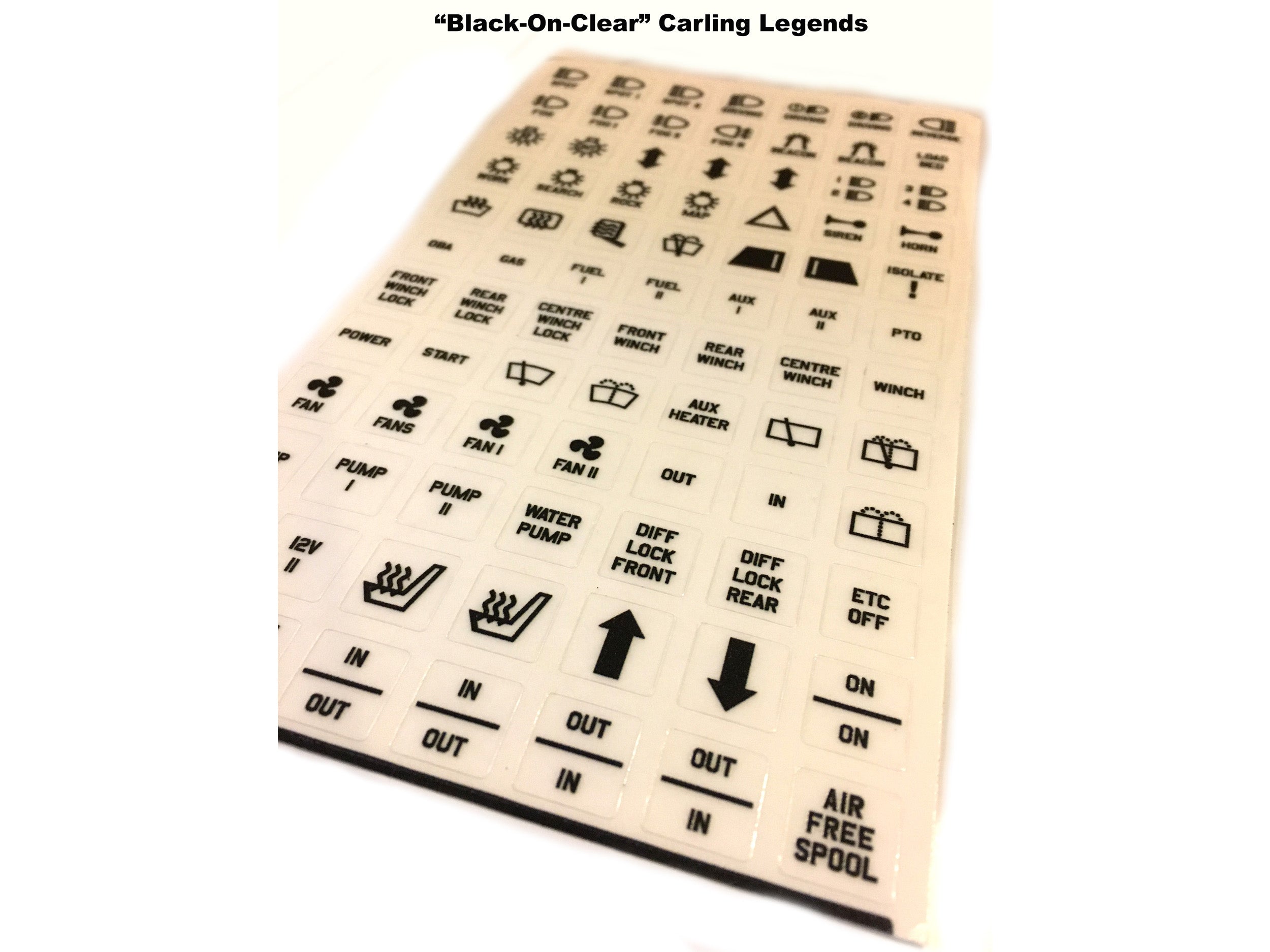 Carling Contura Switch Legends / Decals / Stickers - BLACK-ON-CLEAR background